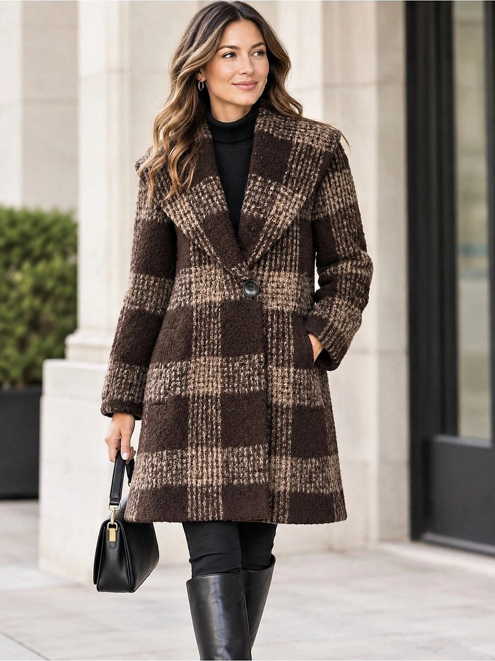 Vintage Windsmoor Plaid Swing Coat - British Heritage Wool Blend - Brown - Sz 8